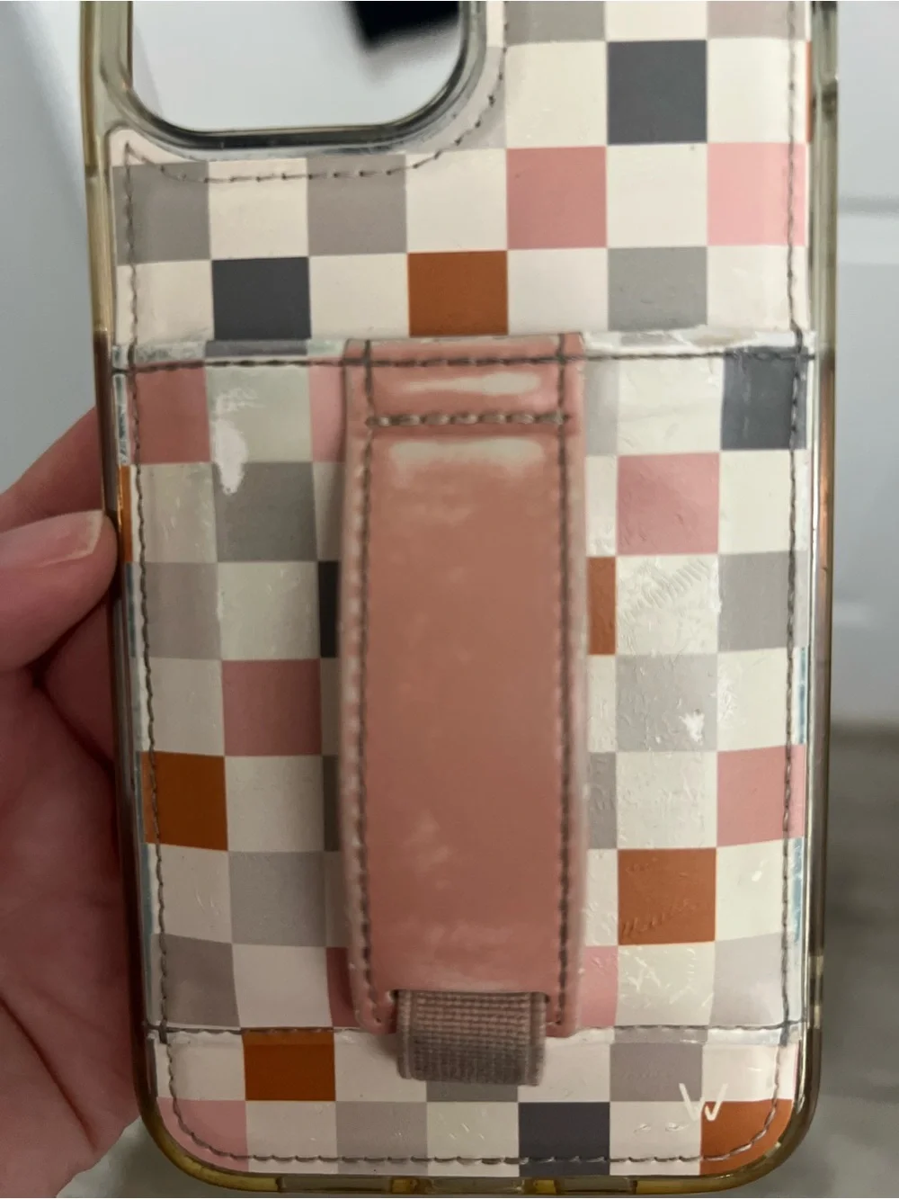 Pink Strap Checkered Phone Case with Secure Grip
